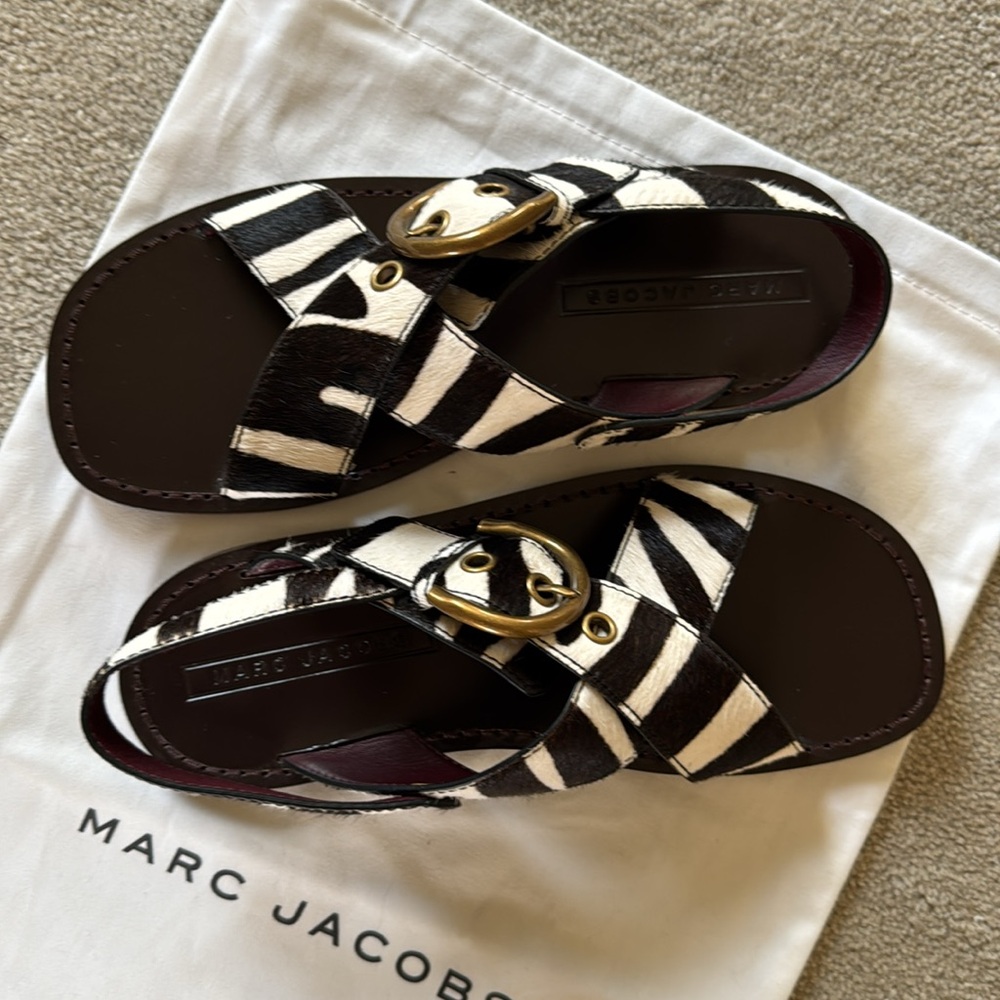 NEW Marc Jacobs Haircalf Zebra Slingback Sandals - Size EU40 / US10 - Picture 4 of 9
